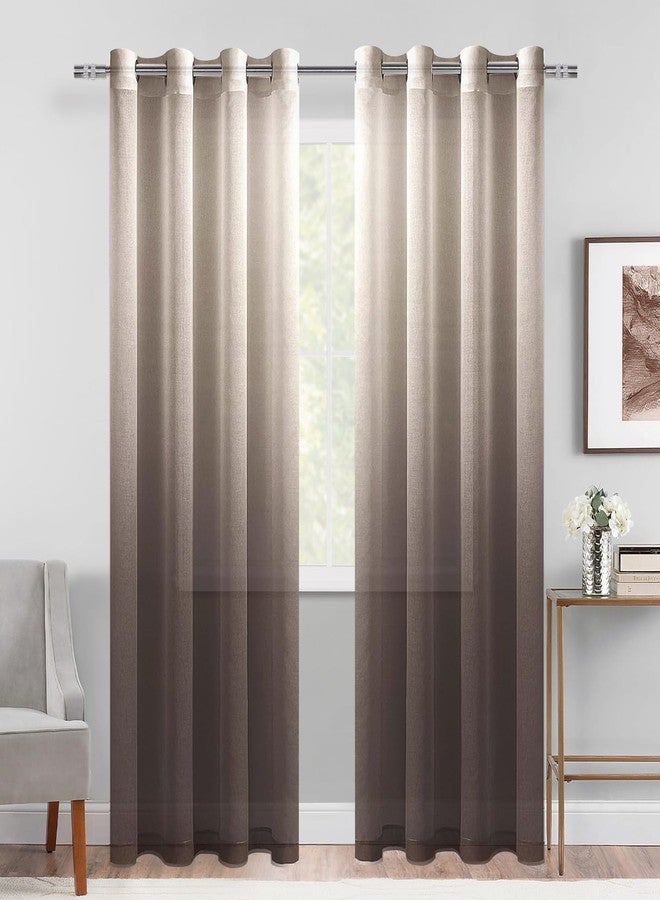 DWCN Faux Linen Ombre Sheer Curtains - Gradient Semi Voile Grommet Top Window Curtains for Bedroom and Living Room, Set of 2 Panels, 52 x 84 Inches Long, Chocolate Brown - Image 1